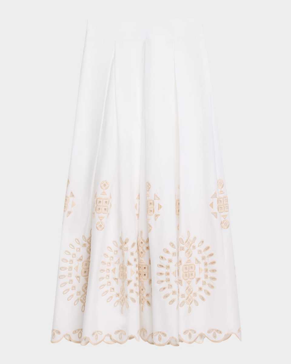 Pleated Eyelet-Embroidered Midi Skirt